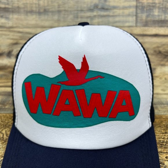 Wawa Mens Trucker Hat Navy Snapback Retro Logo Convenience Store Gas Station Cap - Picture 3 of 8